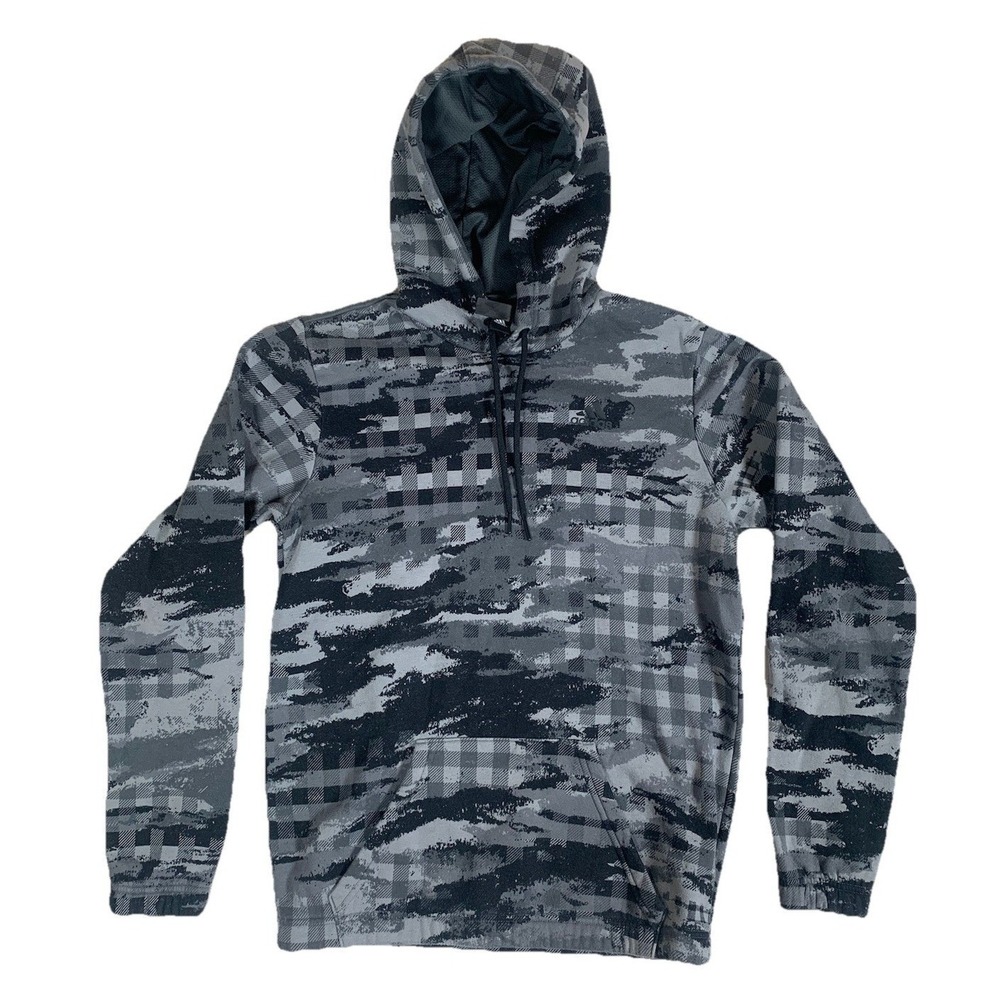 Adidas Hoodie Men XS Gray Camo Checkered Pullover Sweatshirt Activewear
